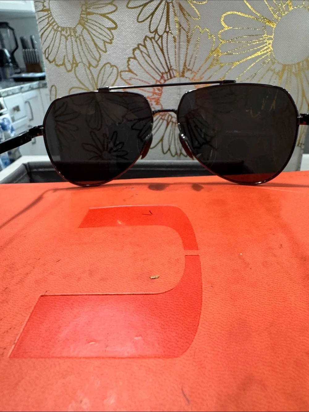 Aviator-Style Dark Lens Sunglasses - Black Frame